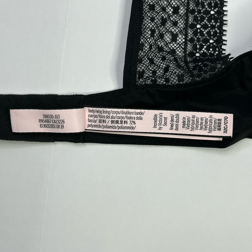Victoria's Secret Incredible Lined Demi Bra 32C Black Lace Convertible Straps - Picture 7 of 10